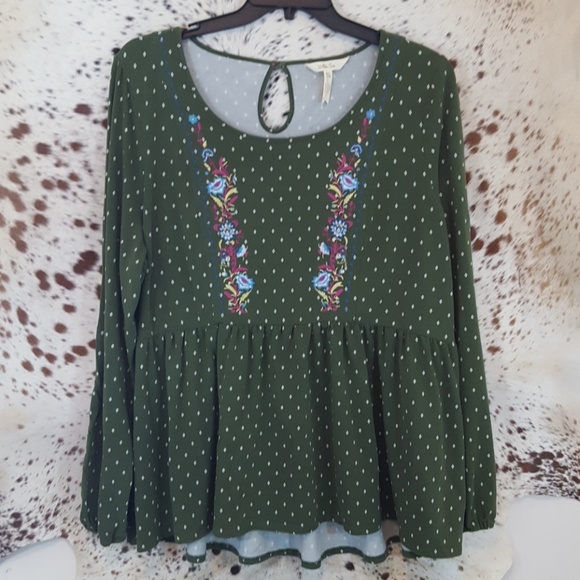 Matilda Jane Tops - Matilda Jane Green Embroidered Front Blouse XXL